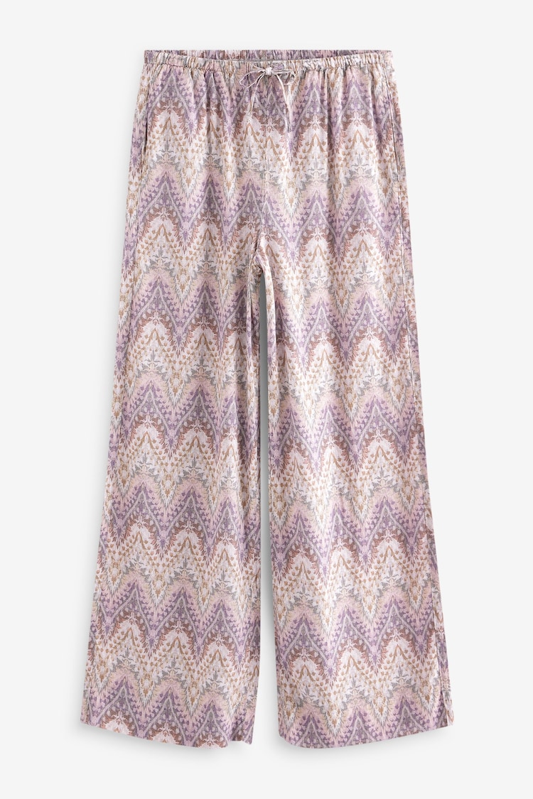 Lilac Purple Tie Waist Wide Leg Trousers with Linen - Image 6 of 7