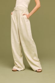 Neutral Belted Wide Leg Trousers With Linen - Image 2 of 6