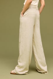 Neutral Belted Wide Leg Trousers With Linen - Image 3 of 6