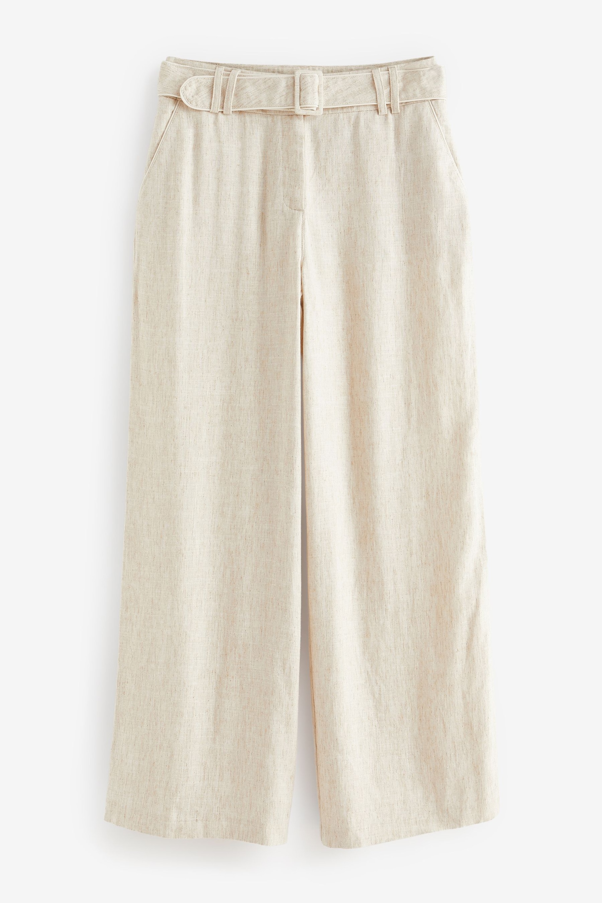 Neutral Belted Wide Leg Trousers With Linen - Image 5 of 6
