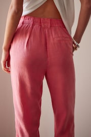 Pink Linen Blend Taper Trousers - Image 4 of 7