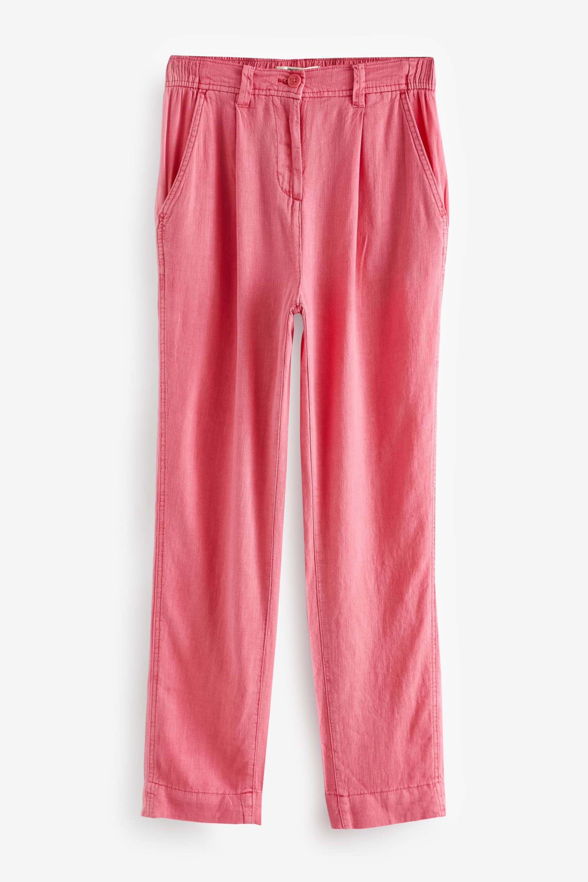 Pink Linen Blend Taper Trousers - Image 6 of 7