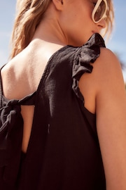 Black Linen V-Neck Blend Summer Sleeveless Shift Dress - Image 4 of 6