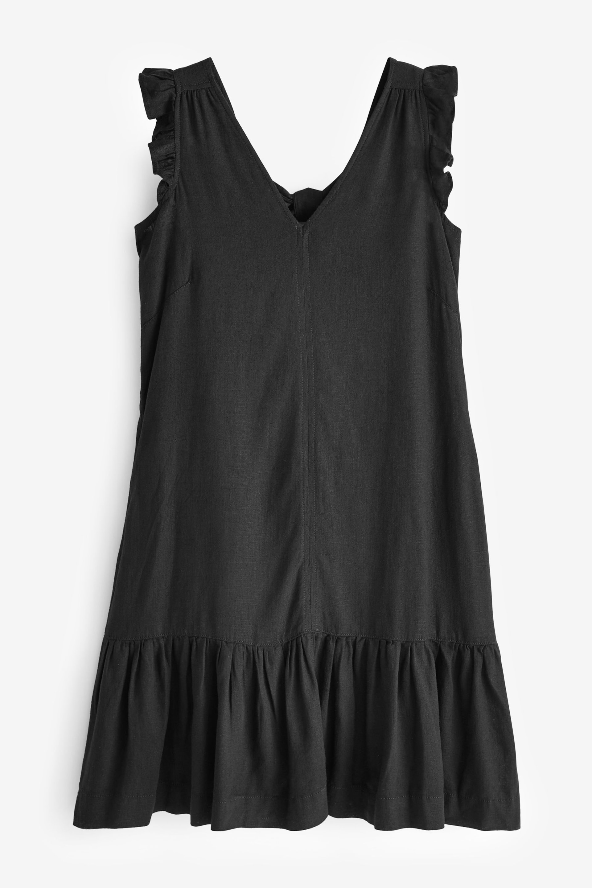 Black Linen V-Neck Blend Summer Sleeveless Shift Dress - Image 5 of 6