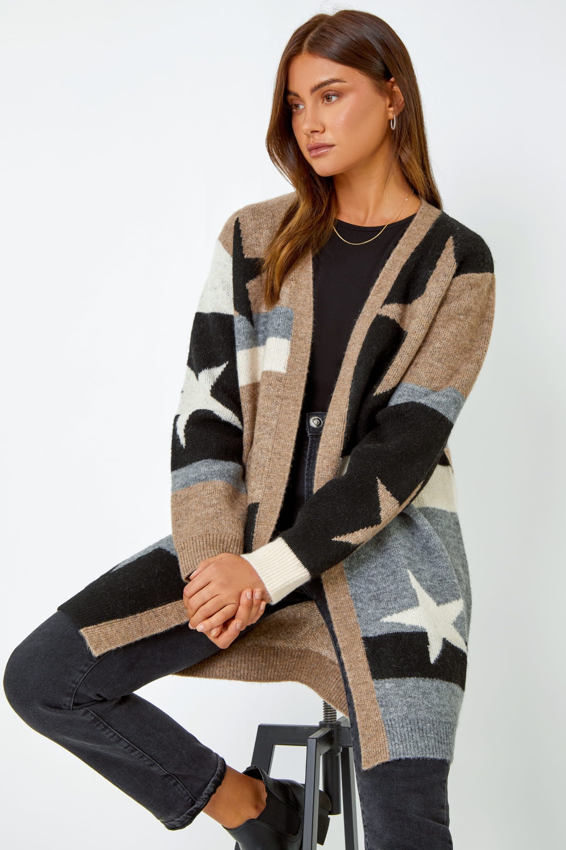 Buy Roman Natural Colour Block Star Longline Cardigan from the Next UK online shop