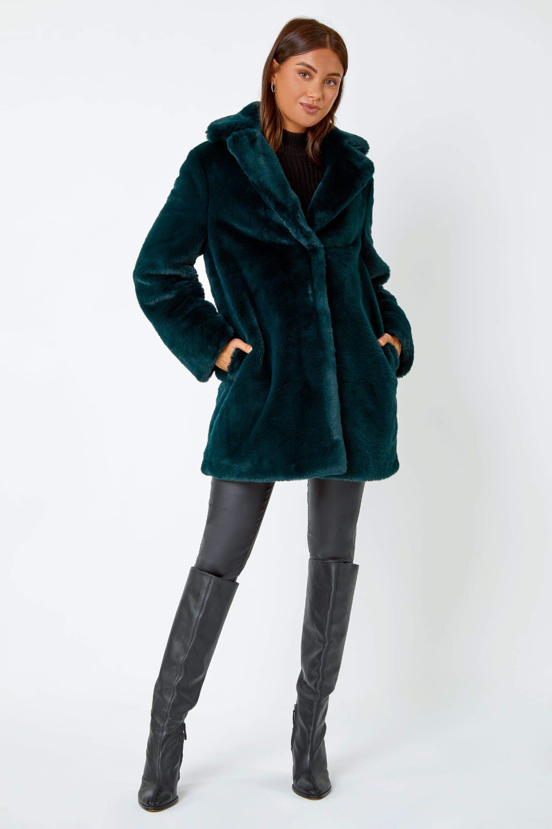 Buy Roman Green Faux Fur Longline Coat from the Next UK online shop