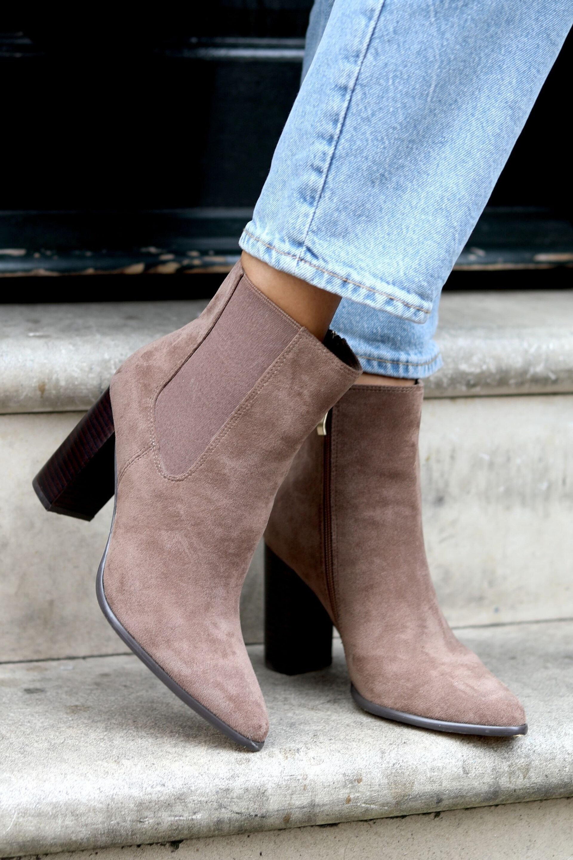Linzi Brown Galore Block Heeled Pointed Toe Ankle Boots - Image 1 of 4
