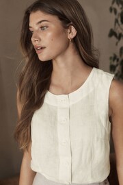 Ecru White 100% Linen Button Down Top - Image 5 of 5