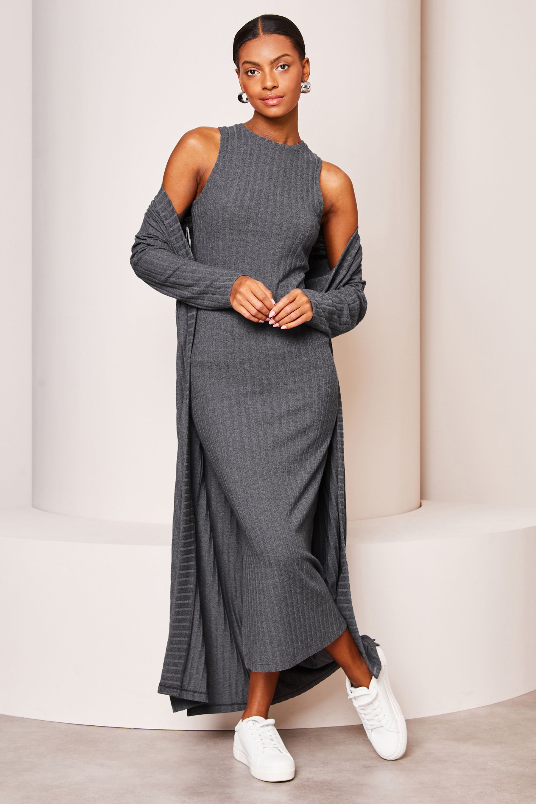 Buy Lipsy Grey Sleeveless Rib Midi Summer Dress from Next Luxembourg