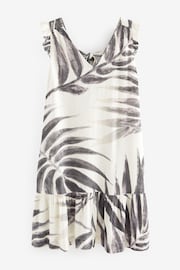 Black/White Linen Blend V-Neck Summer Sleeveless Shift Dress - Image 5 of 6