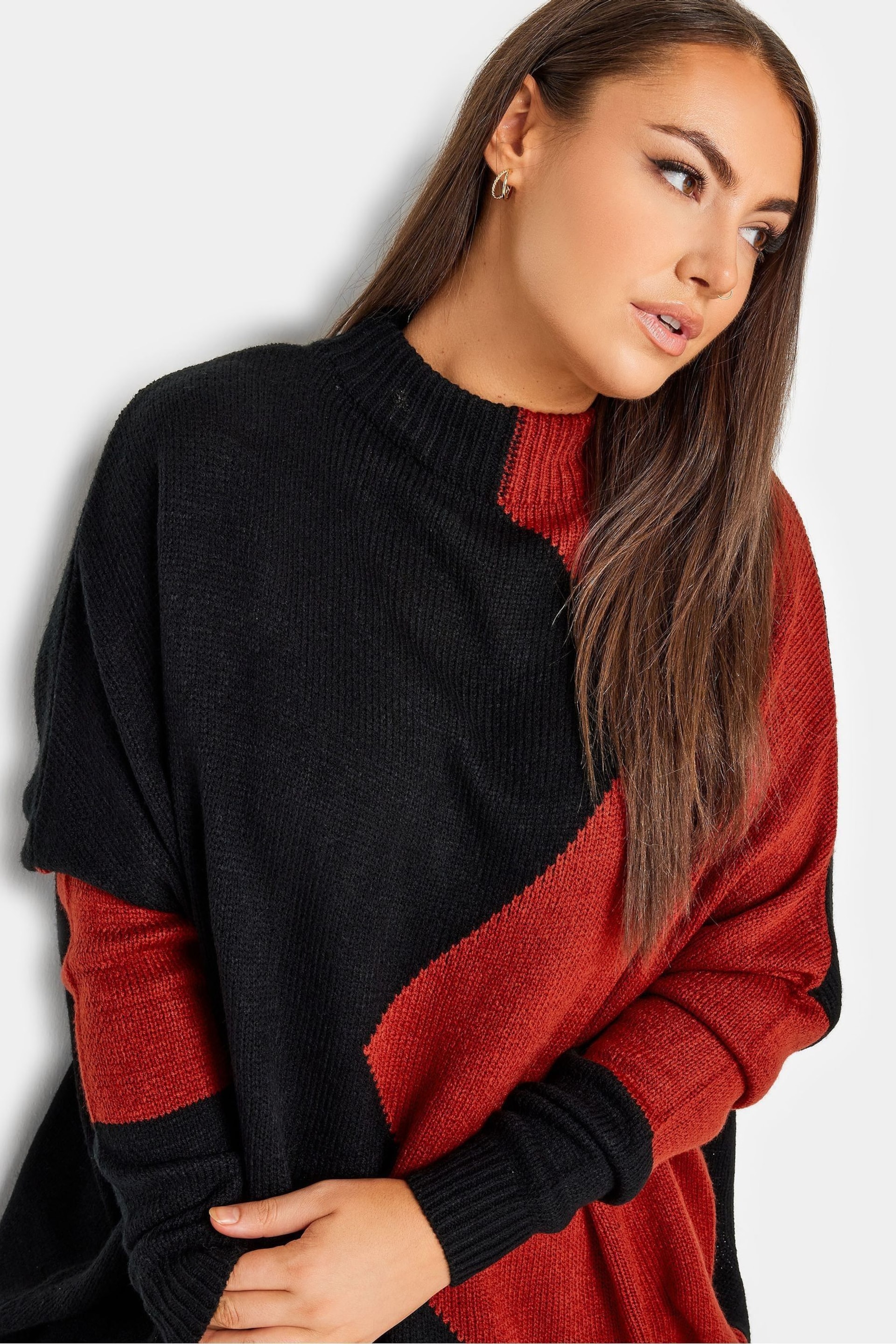 Yours Curve Orange Oversize Colourblock Jumper - Image 3 of 5