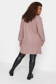 Yours Curve Pink Soft Touch Ribbed Half Zip Midi Dress - Image 2 of 4