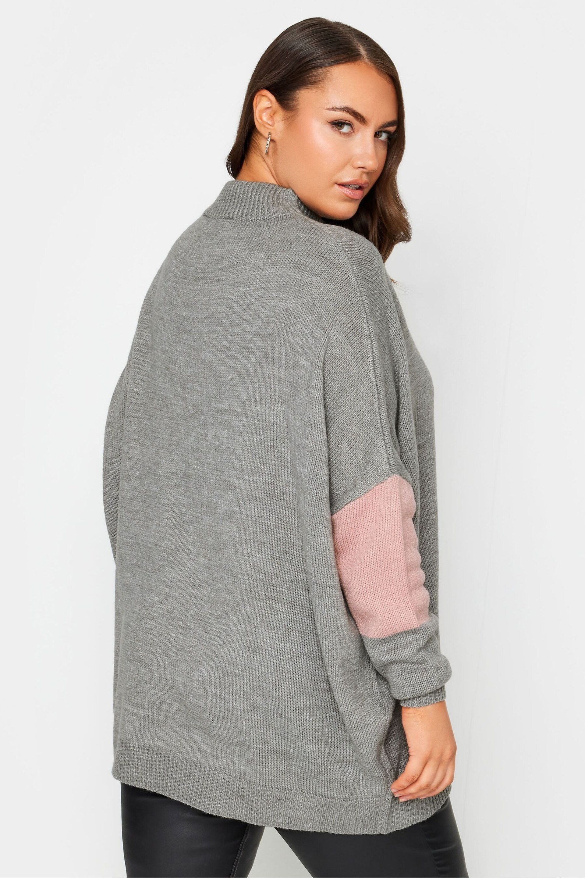 Yours Curve Grey Oversize Colourblock Jumper - Image 2 of 4