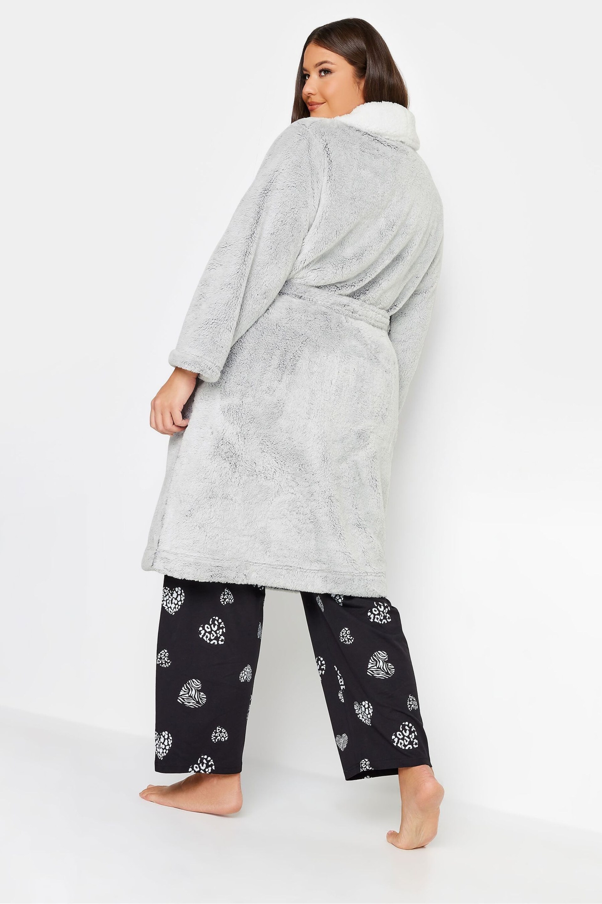 Yours Curve Grey Wellsoft Contrast Shawl Collar Robe - Image 2 of 4