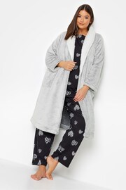 Yours Curve Grey Wellsoft Contrast Shawl Collar Robe - Image 3 of 4