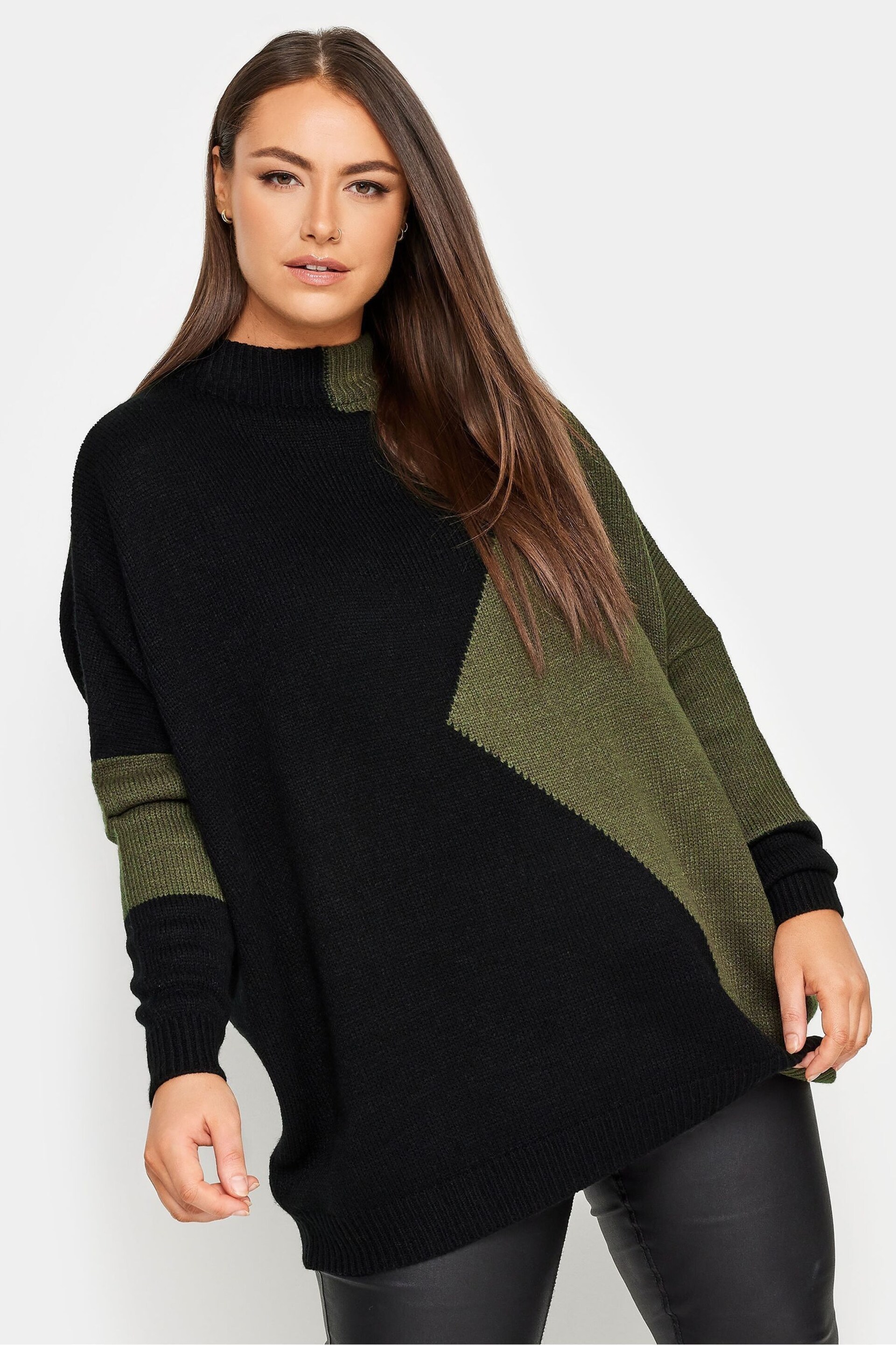 Yours Curve Green Oversize Colourblock Jumper - Image 2 of 5