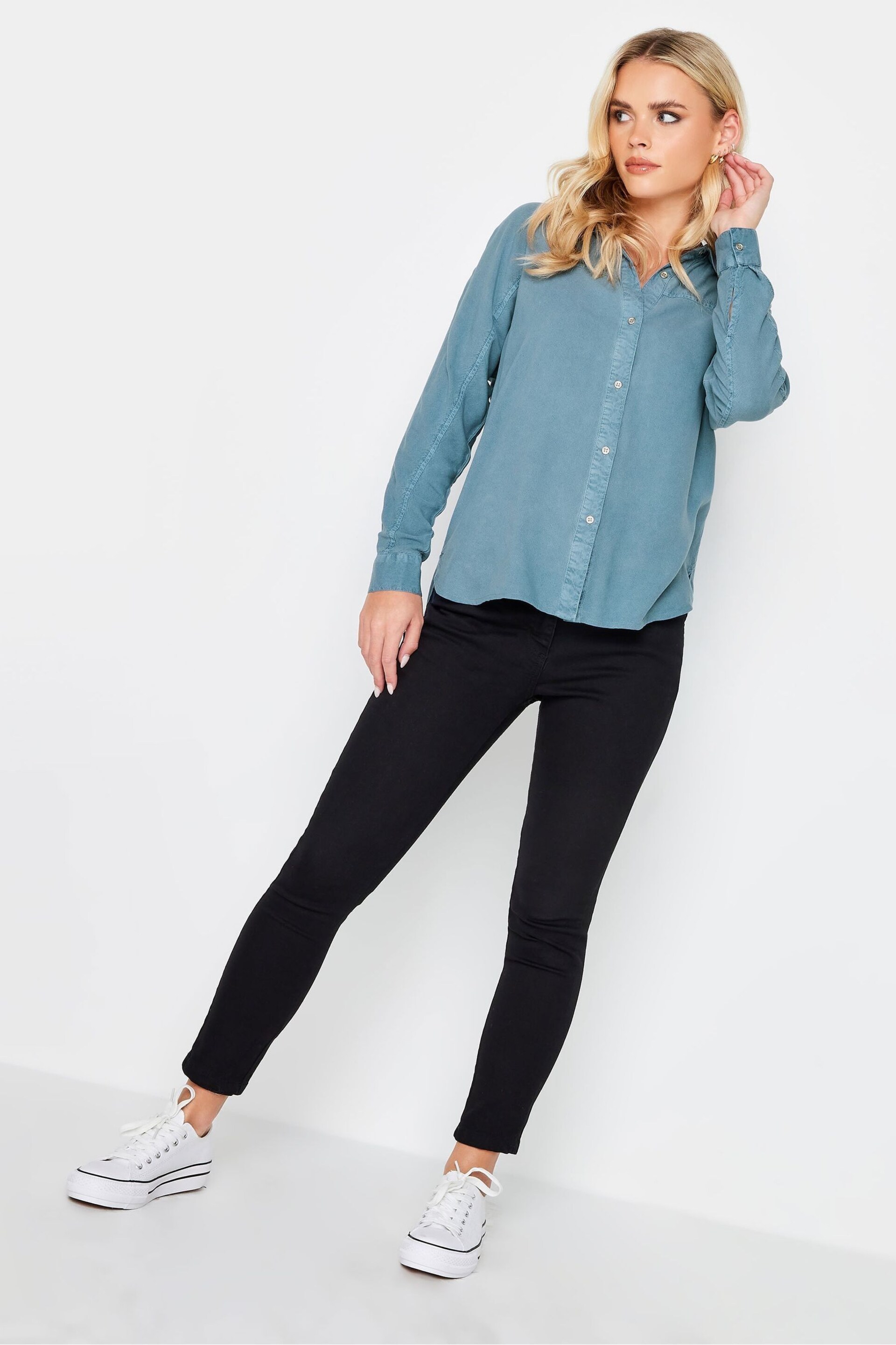 PixieGirl Petite Blue Long Sleeve Viscose Shirt - Image 3 of 5