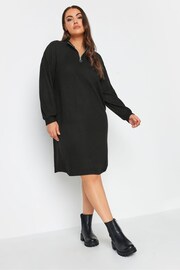 Yours Curve Black Soft Touch Ribbed Half Zip Midi Dress - Image 1 of 4