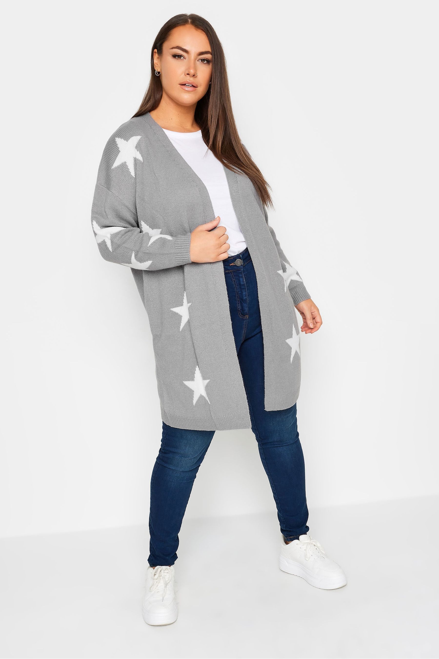 Buy Yours Curve Grey Star Cardigan from Next Luxembourg