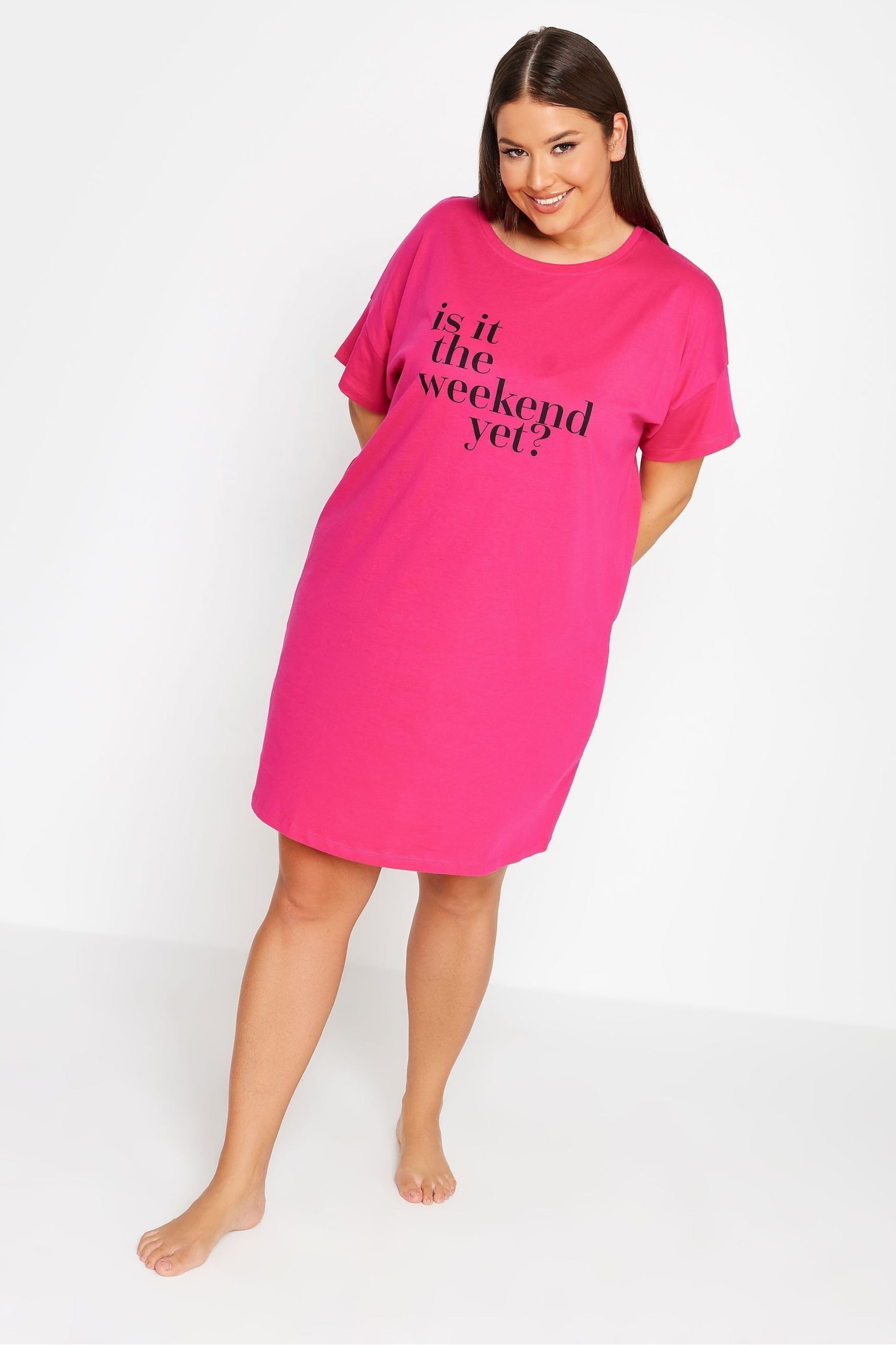 Yours Curve Pink Love Hearts Sleep T-Shirt - Image 3 of 4