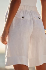 White 100% Linen City Knee Length Shorts - Image 3 of 7