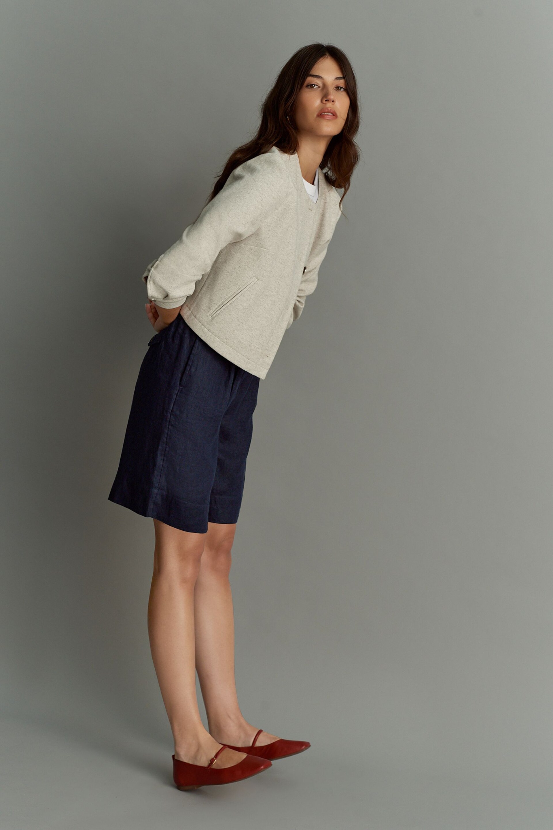 Navy 100% Linen City Knee Length Shorts - Image 2 of 7