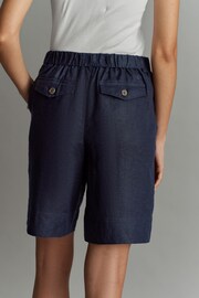 Navy 100% Linen City Knee Length Shorts - Image 3 of 7