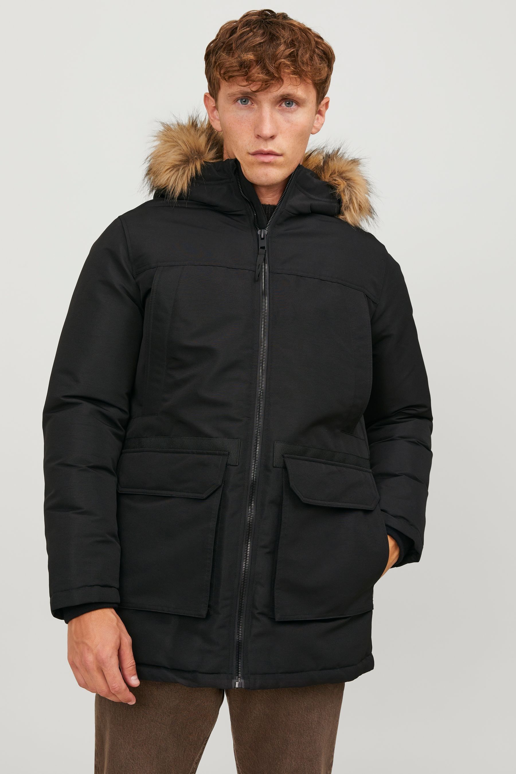 Buy JACK JONES Black Faux Fur Trim Hooded Parka from Next Luxembourg