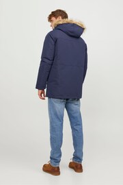 JACK & JONES Blue Faux Fur Trim Hooded Parka - Image 2 of 5