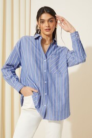 Friends Like These Blue Stripe Cotton Poplin Long Sleeve Button Through Shirt - Image 3 of 4