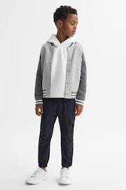 Reiss Soft Grey Belsize Teen Cotton Blend Varsity Bomber Jacket - Image 3 of 6