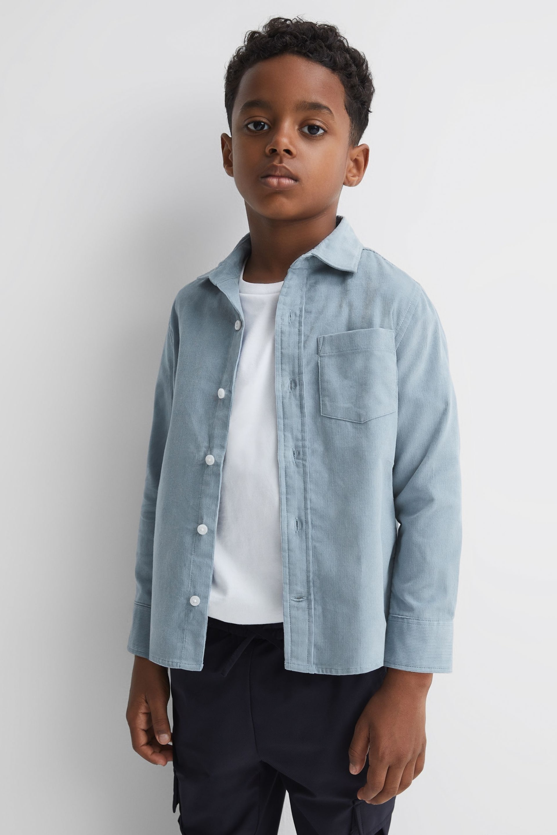 Reiss Soft Blue Albion Teen Corduroy Cutaway Collar Shirt - Image 1 of 6