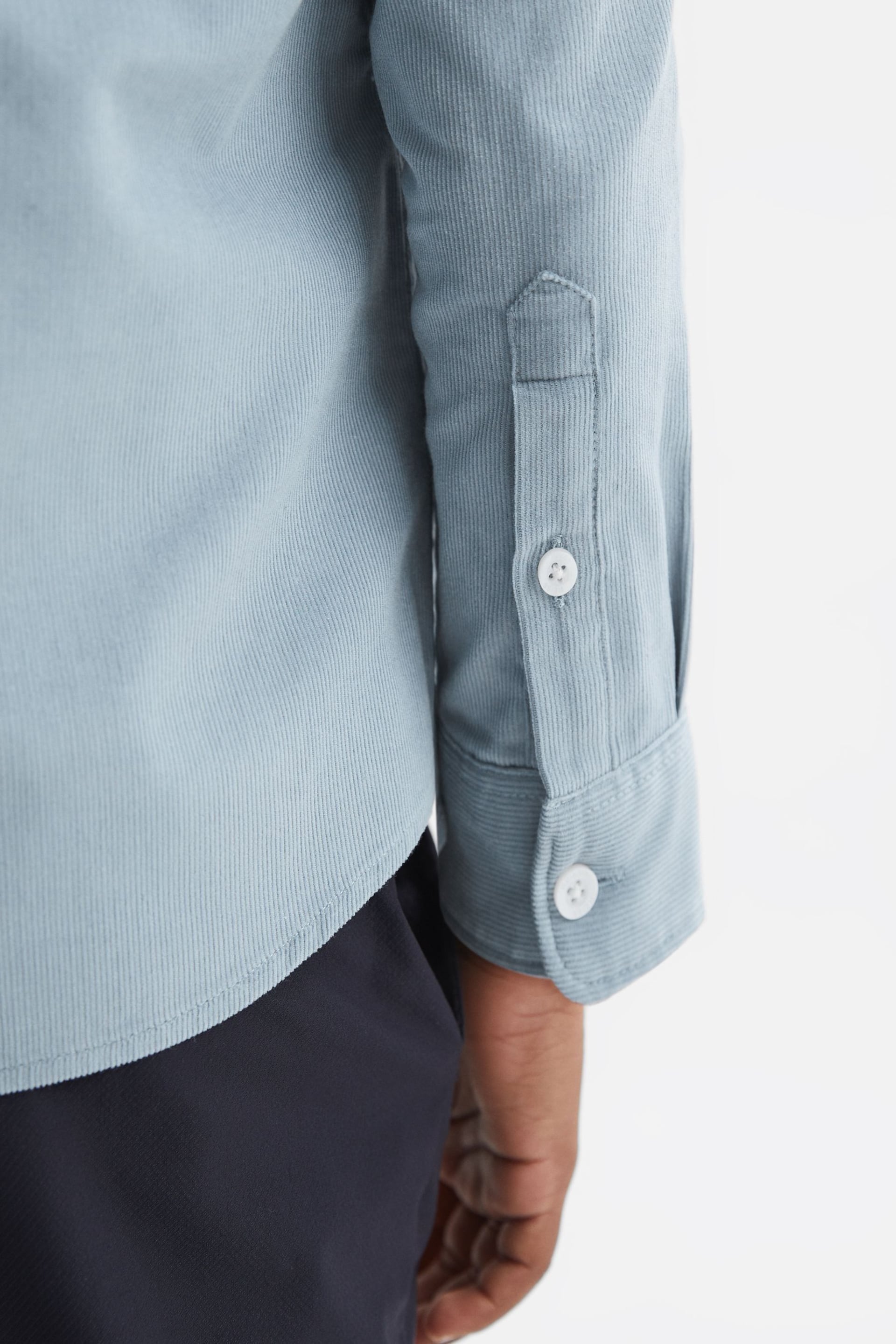 Reiss Soft Blue Albion Teen Corduroy Cutaway Collar Shirt - Image 4 of 6