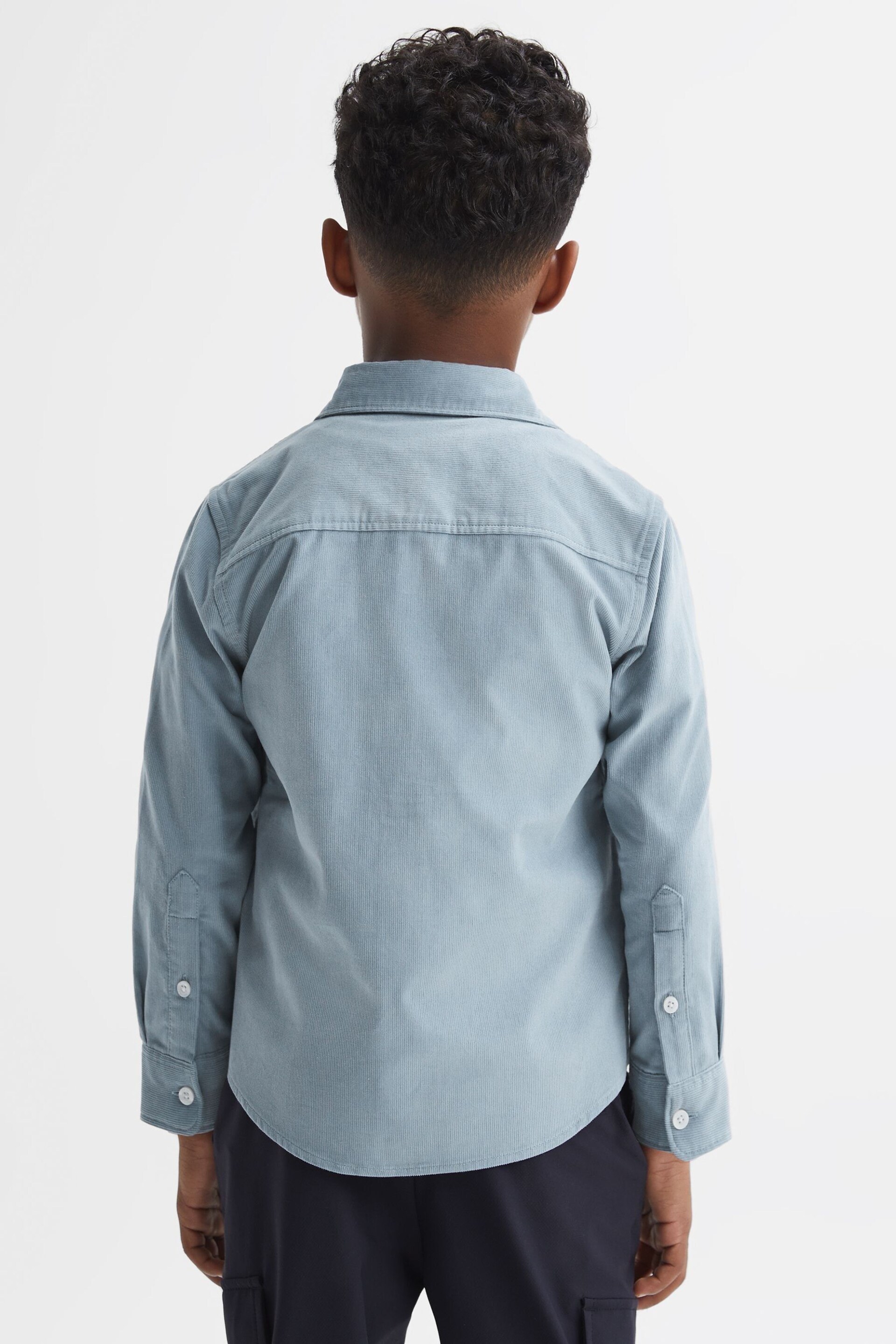 Reiss Soft Blue Albion Teen Corduroy Cutaway Collar Shirt - Image 5 of 6