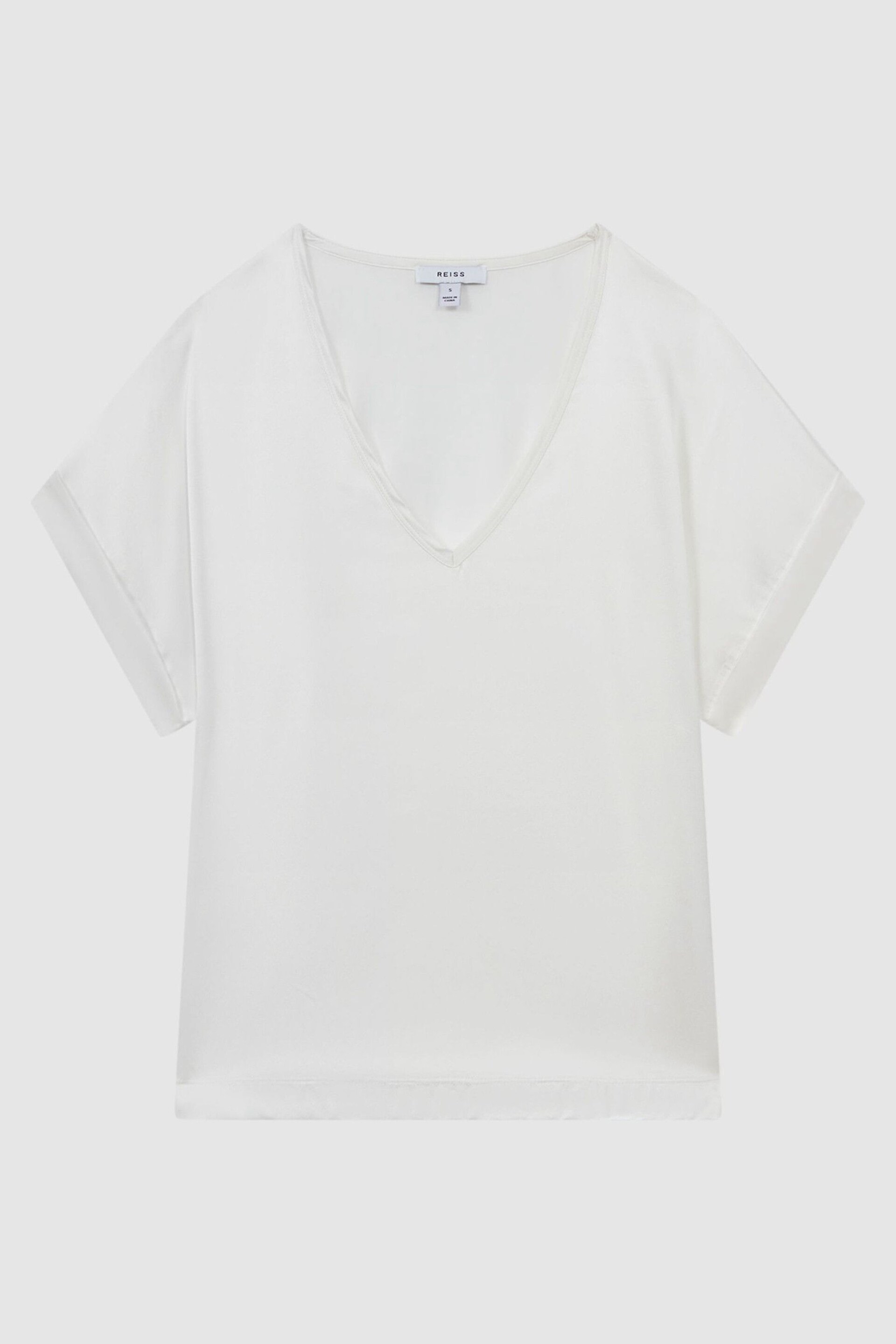 Reiss Ivory Natalia Silk-Front V-Neck T-Shirt - Image 2 of 5