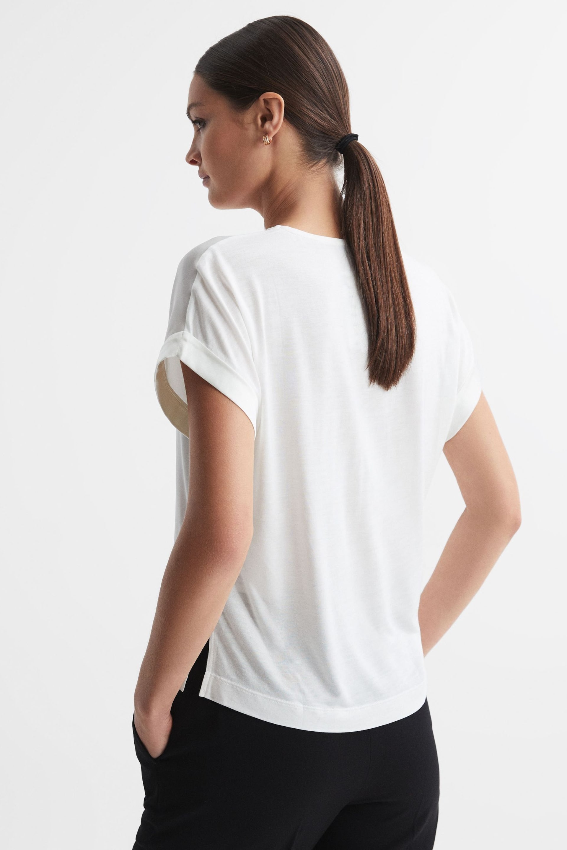 Reiss Ivory Natalia Silk-Front V-Neck T-Shirt - Image 4 of 5