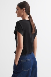 Reiss Black Natalia Silk-Front V-Neck T-Shirt - Image 4 of 4