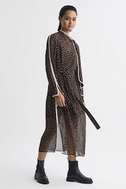 Reiss Black/Brown Aria Polka Dot Tie Neck Midi Dress - Image 1 of 5