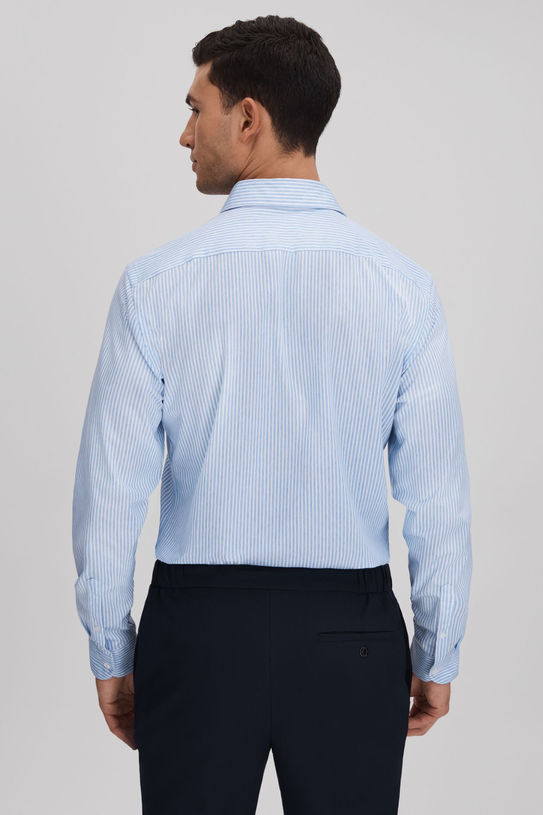Reiss White Soft Blue Archie Striped Cutaway Collar Shirt