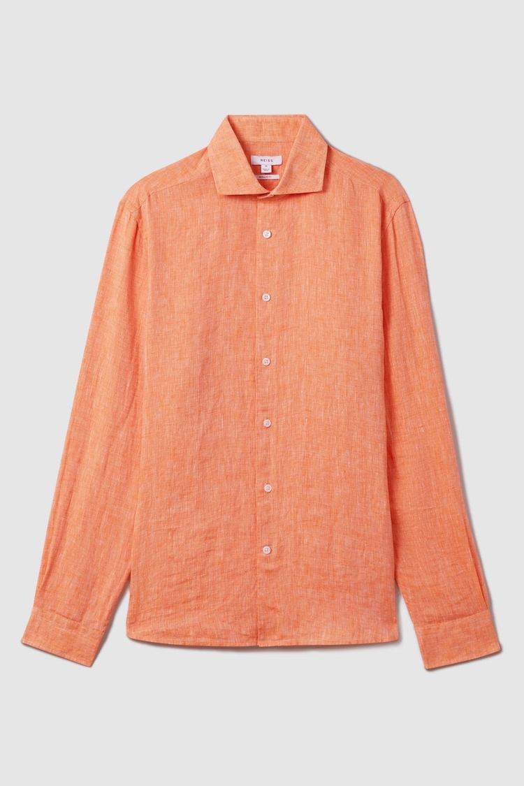 Reiss Peach Ruban Linen Button-Through Shirt - Image 2 of 5