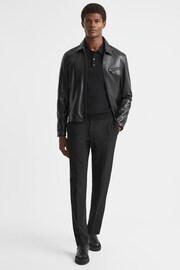 Reiss Black Foster Leather Zip-Through Jacket - Image 1 of 8