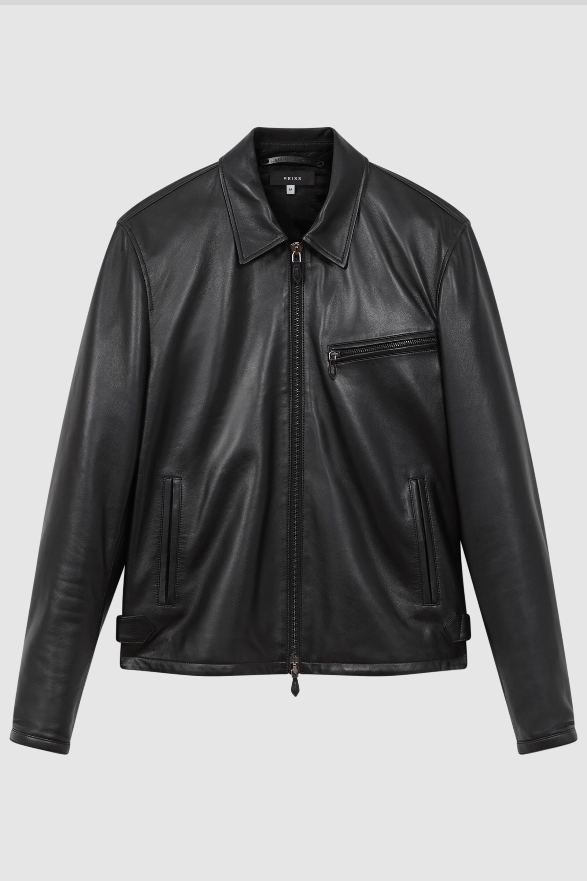 Reiss Black Foster Leather Zip-Through Jacket - Image 2 of 8