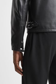Reiss Black Foster Leather Zip-Through Jacket - Image 4 of 8