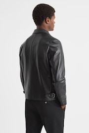 Reiss Black Foster Leather Zip-Through Jacket - Image 5 of 8