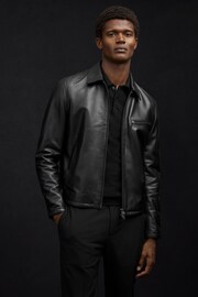 Reiss Black Foster Leather Zip-Through Jacket - Image 6 of 8