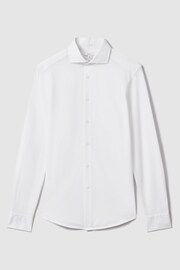 Reiss White Nate Cutaway Collar Jersey Slim Fit Shirt - Image 2 of 6