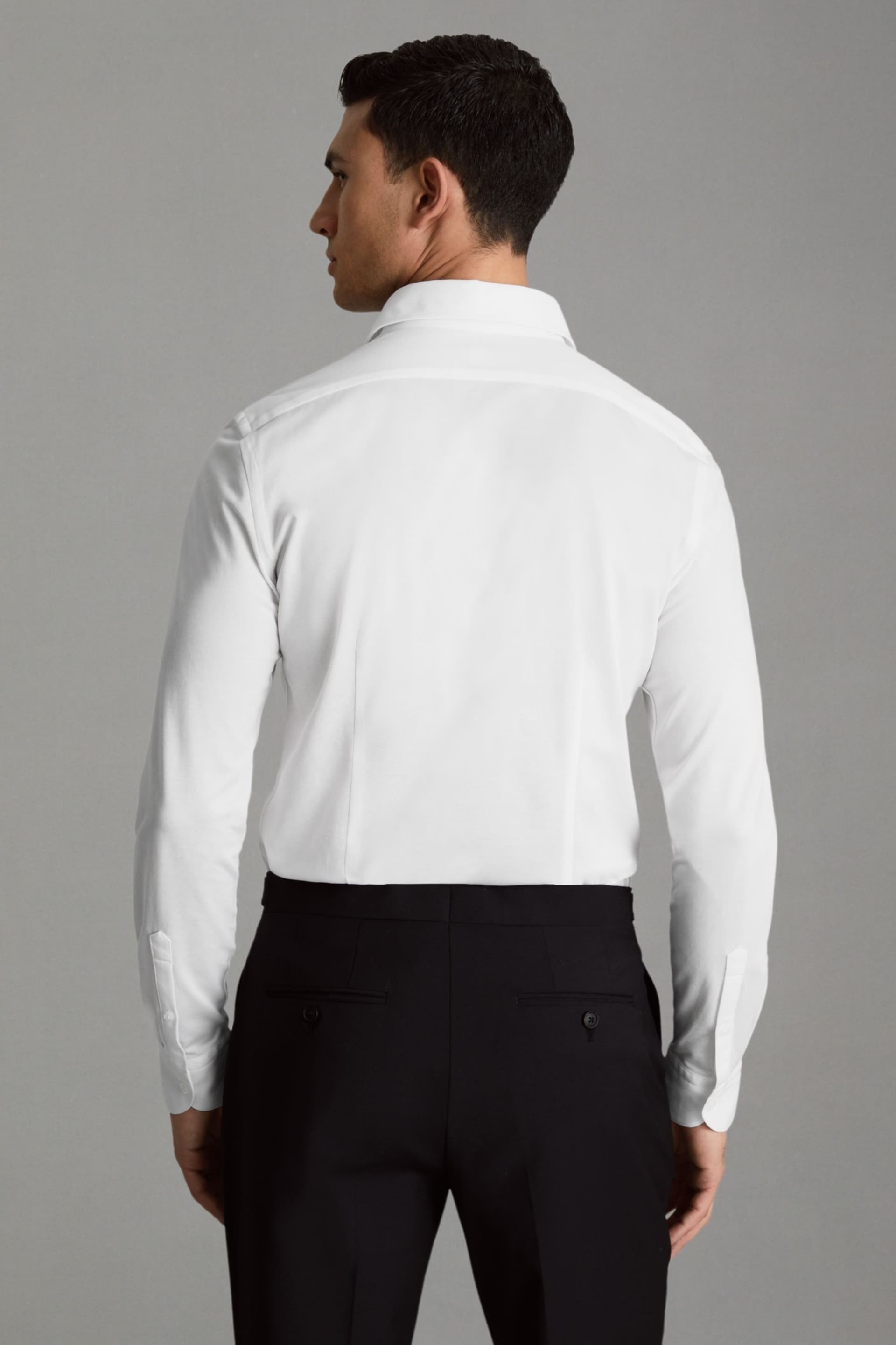 Reiss White Nate Cutaway Collar Jersey Slim Fit Shirt - Image 5 of 6