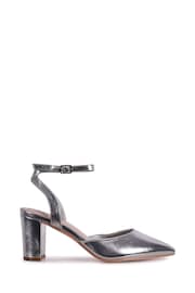 Linzi Silver Carrie Open Back Court Block Heels - Image 2 of 4