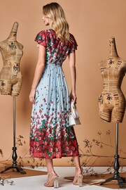 Jolie Moi Blue Symmetrical Floral Print Mesh Maxi Dress - Image 2 of 5