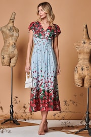 Jolie Moi Blue Symmetrical Floral Print Mesh Maxi Dress - Image 4 of 5